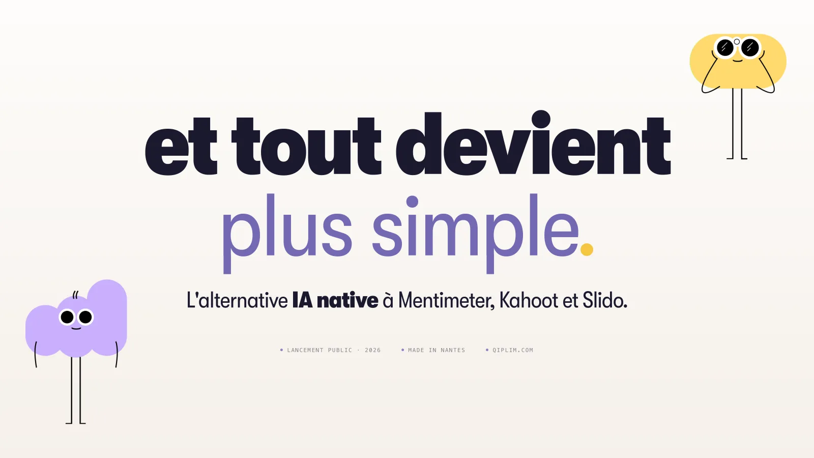 Première slide du deck de lancement public Qiplim, 17 slides générées par le copilot marketing IA piloté par Claude Code, cliquer pour ouvrir le PDF