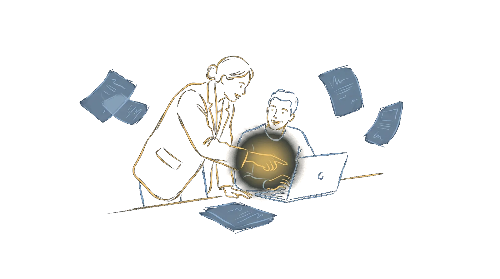 Two colleagues side by side, one showing the other a screen