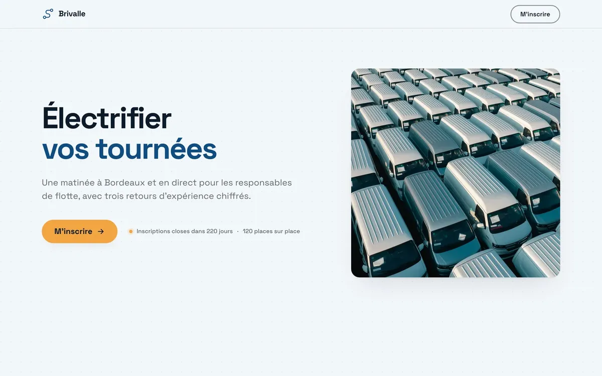 Landing page d'événement de la marque fictive Brivalle, construite avec le plugin Atelier web pour Claude Code