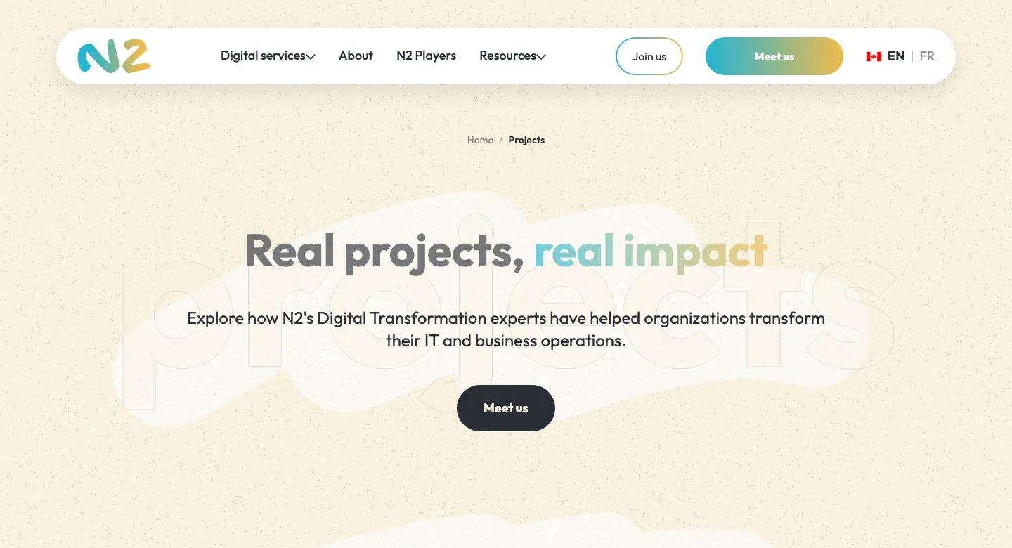 Page projets de n2.help, créée via Claude après le retrait de WordPress