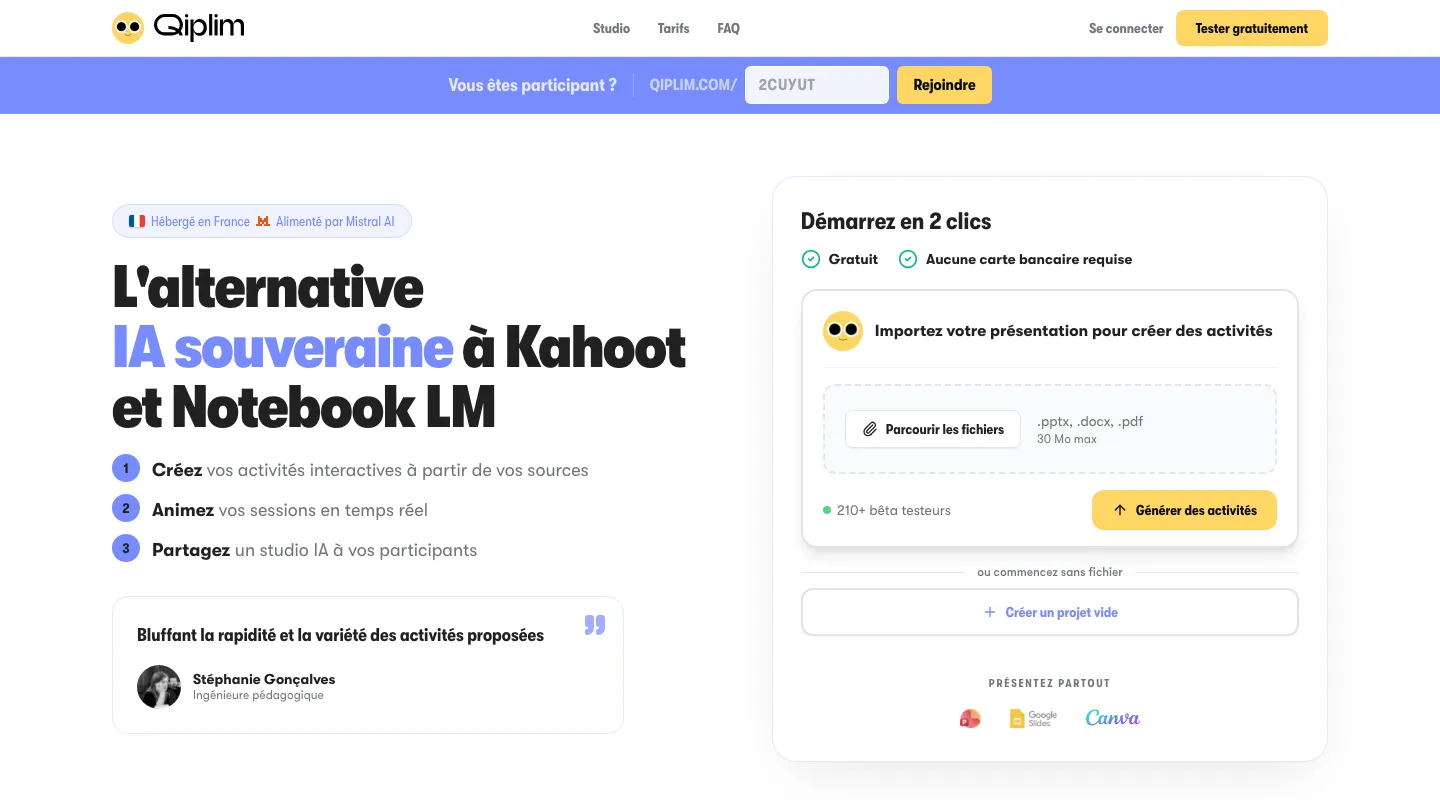 Page d'accueil de qiplim.com après la refonte intégrale menée avec Claude Code