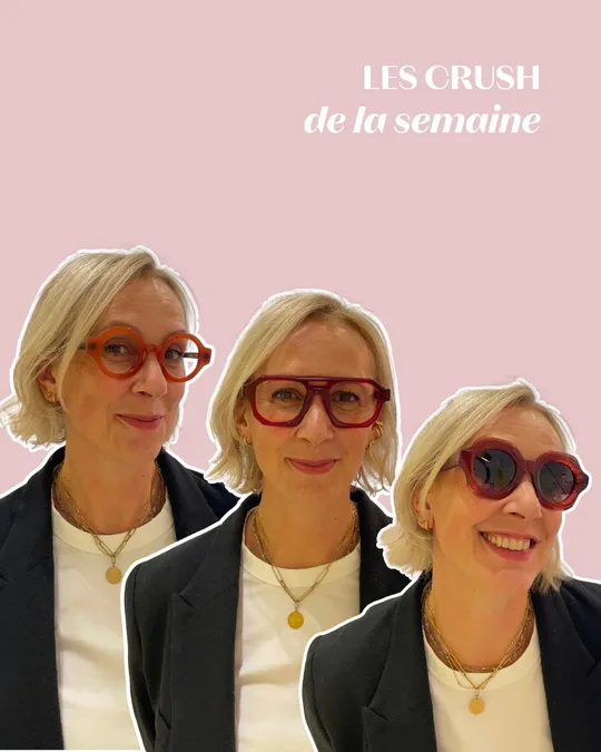 La publication d'Isabelle Lunettes du 9 octobre 2026 : les crush de la semaine, trois montures rouges portées par l'opticienne