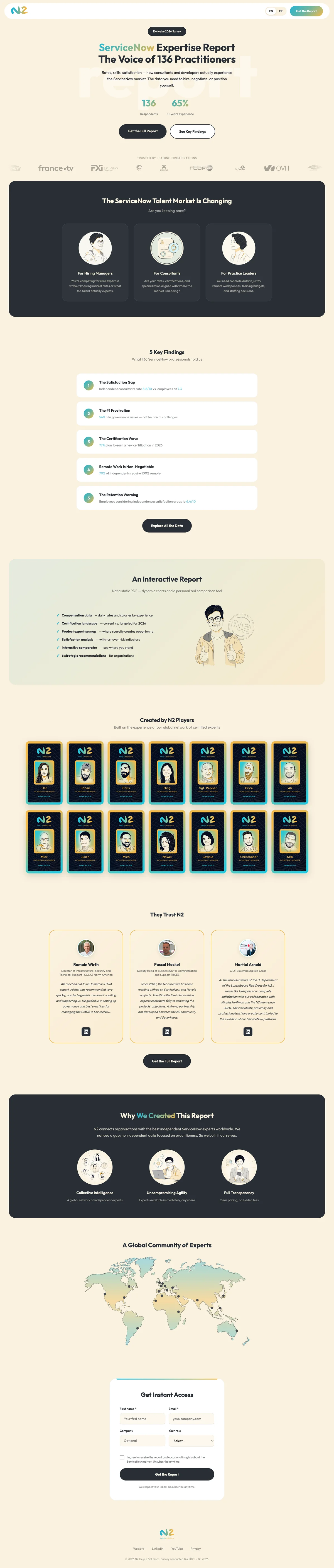 Landing page ServiceNow Expertise Report créée avec le marketing copilot pour N2 Help and Solutions
