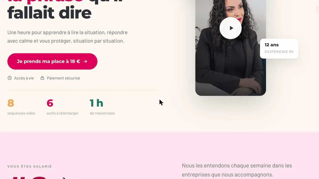 Page de vente de la masterclass Horizon Humain sur les relations difficiles au travail