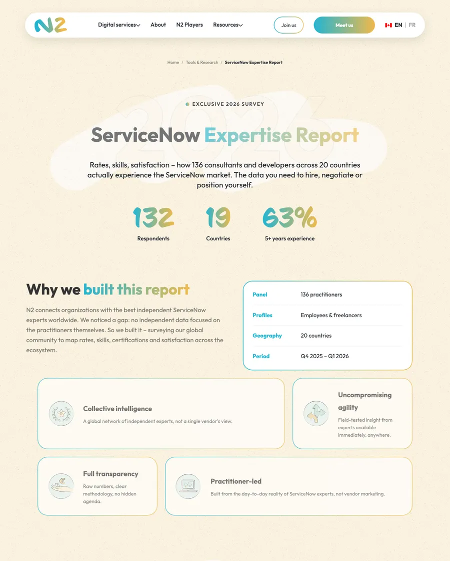 Landing page du ServiceNow Expertise Report de N2