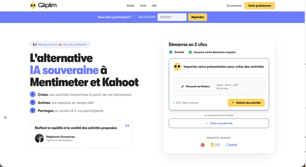 Page d'accueil du site Qiplim